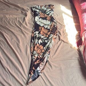 Windsor Tropical Leaf Print Strapless Dress